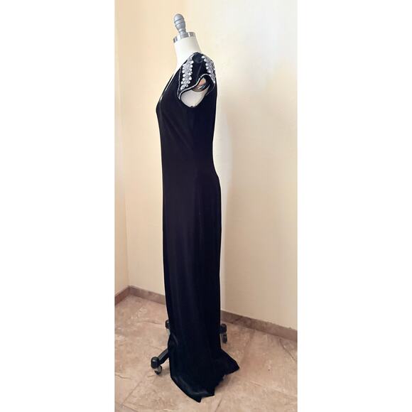ANNE Black Maxi Women's Dress Beaded Shoulder Formal Evening Gown Size 10 - Picture 4 of 8